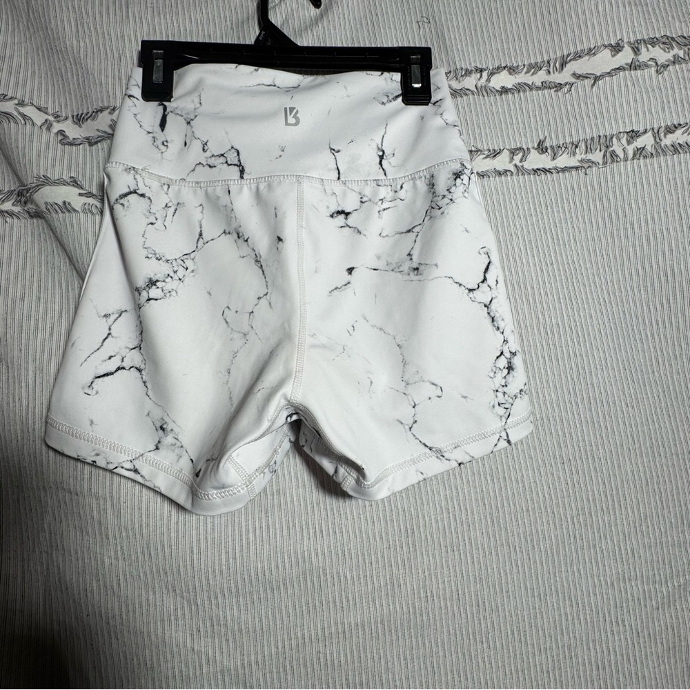 White Marble Print Athletic Shorts